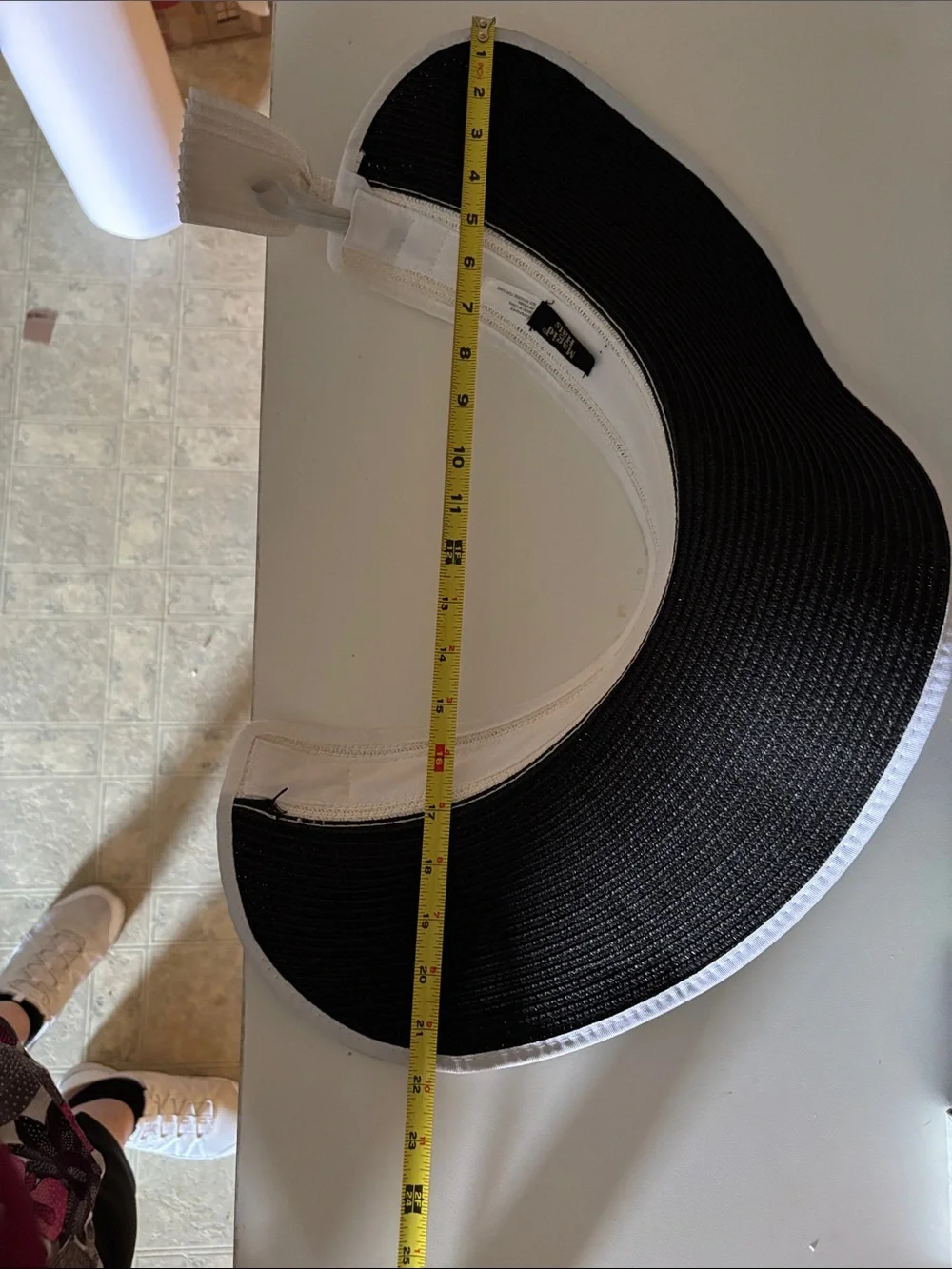 Women’s Black and White Straw Visor Hat with Adjustable Band